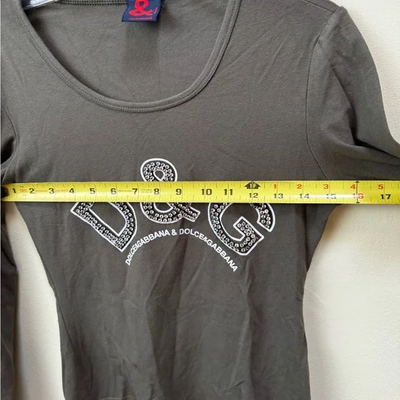 Dolce & Gabbana D&G Vintage Logo Crystals Top Long Sleeve T Stretch Crew 90s Y2K - Picture 15 of 16